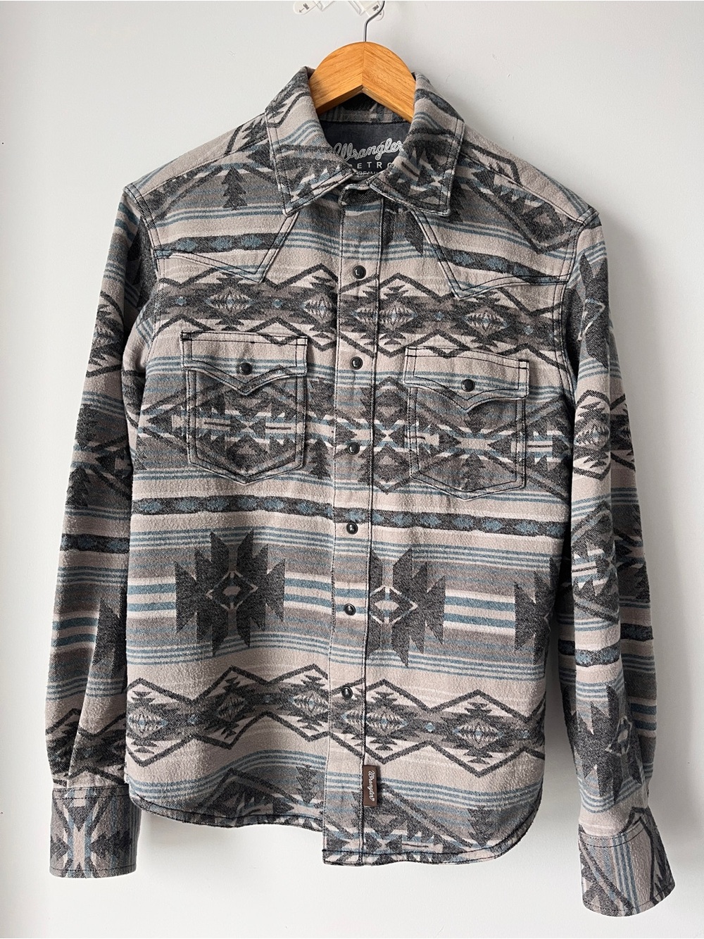 Wrangler Gray and Blue Aztec Lightweight Shirt Jacket